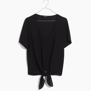 Black Novel Tie-Front Top